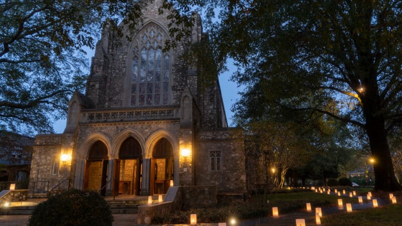 Candlelit walkway at St. Stephen's Church in Richmond, Virginia