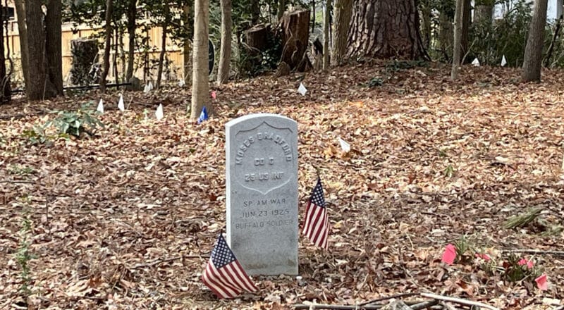 Gravesite of a descendant of an enslaved person who worked on the Green plantation, and a Buffalo solider, in Ham Cemetery.